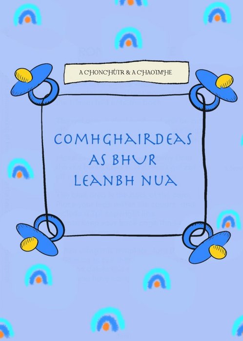 Modern Irish Language Comhghairdeas As Bhur Leanbh Nua New Baby Blue Themed Card