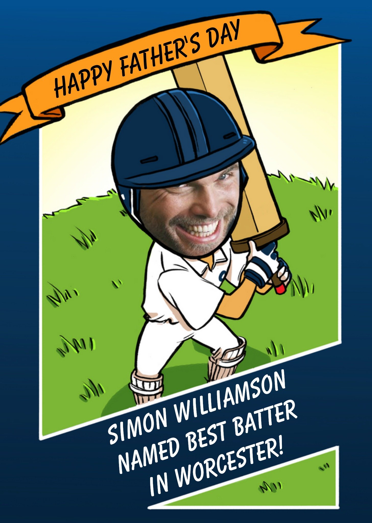 Moonpig Personalised Top Cricket Batter Happy Father's Day Face Photo Card Ecard