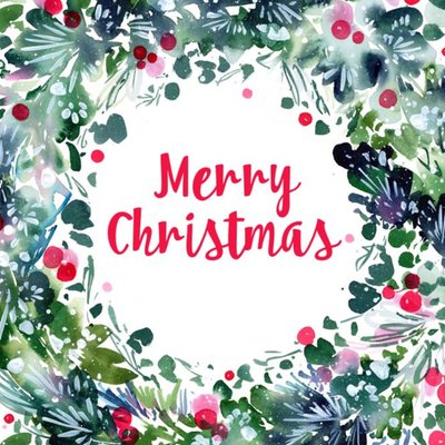 Painted Wreath Merry Christmas Card