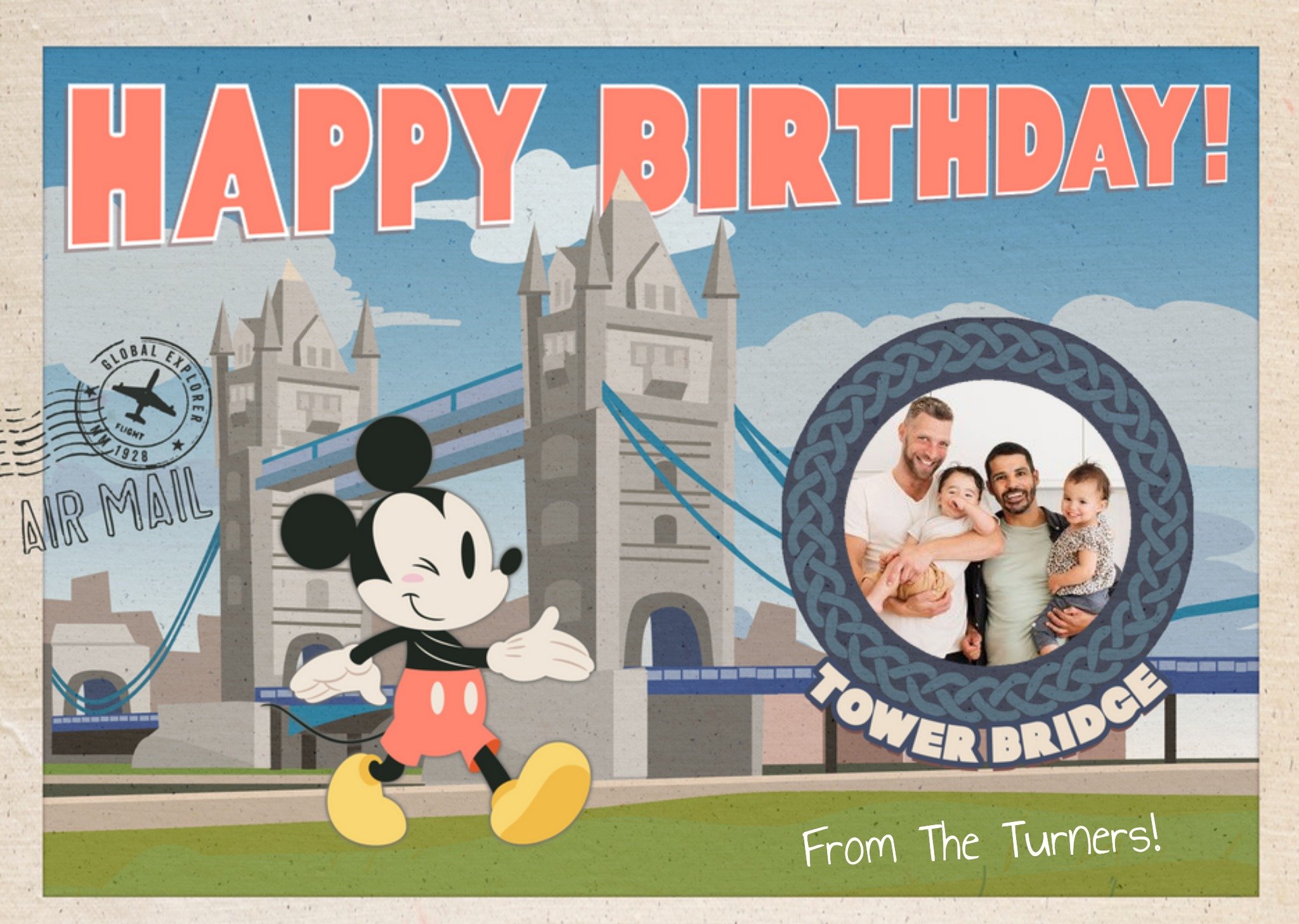 Mickey Mouse Tower Bridge London Photo Upload Birthday Card By Disney, Large