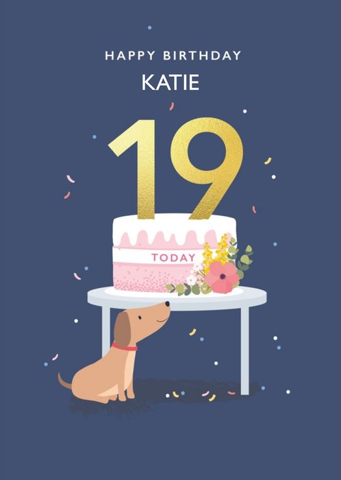 Cute Illustration Sausage Dog Cake 19 Today Female Card