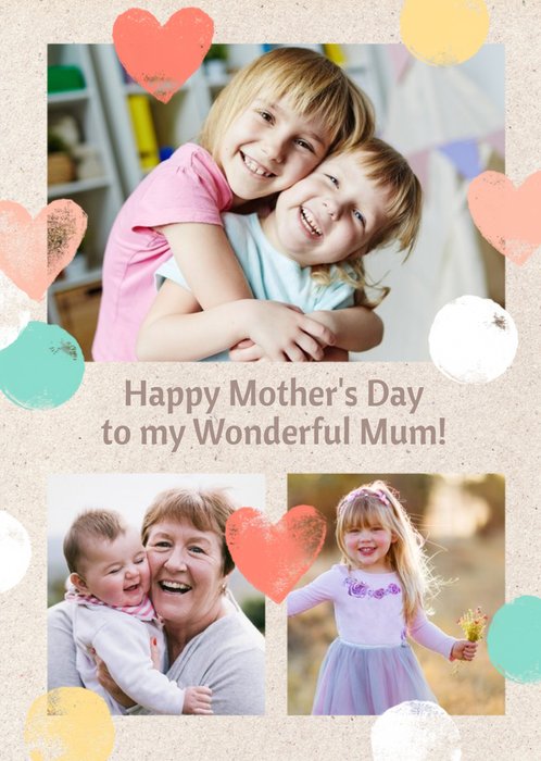 Pastel Hearts And Polka Dots three-Photo Mother's Day Card