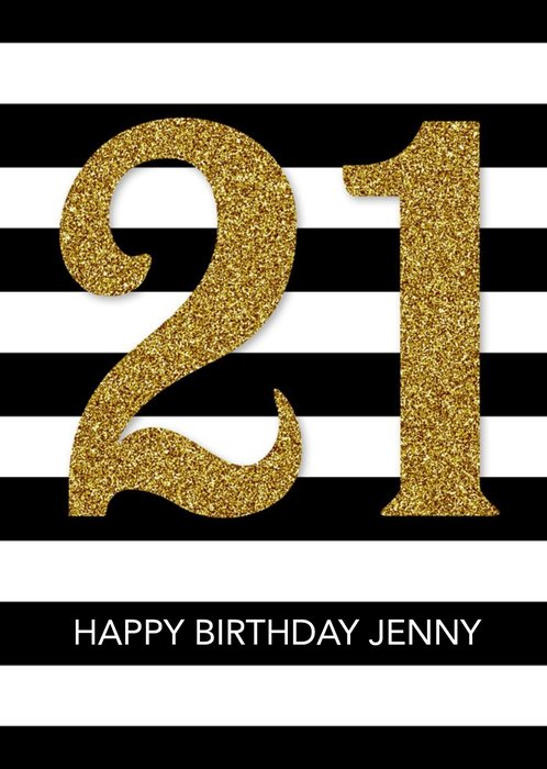 21st Stripe Birthday Card - Gold 21st