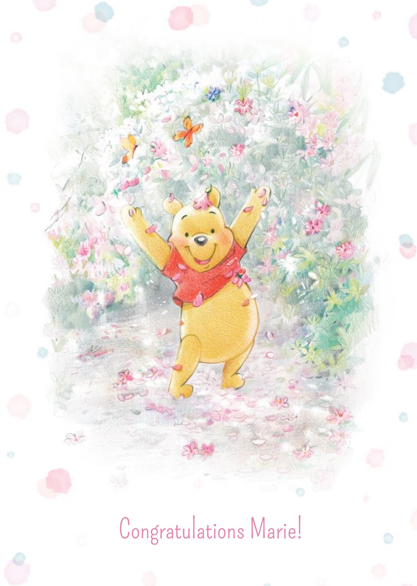 Disney Winnie The Pooh With Butterflies Personalised Congratulations Card, Large