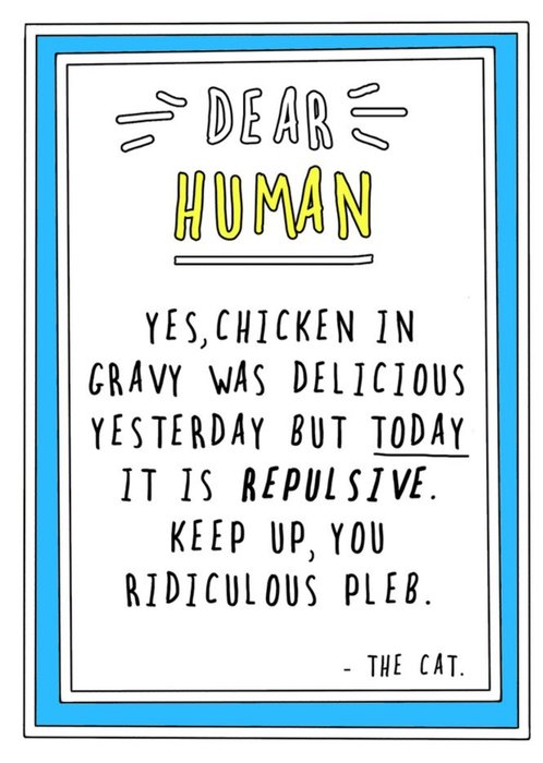 Funny CheekyYes Chicken In Gravy Was Delicious Yesterday But Today It Is Repulsive The Cat Card