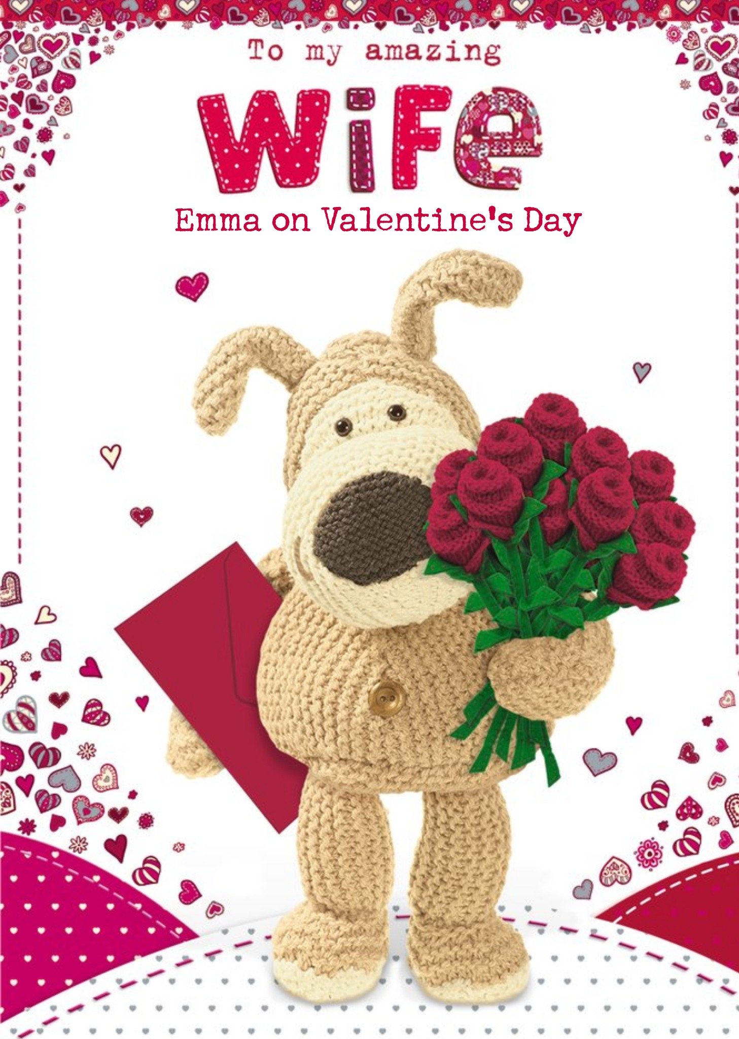 Boofle Bear Personalised Valentines Day Card, Large