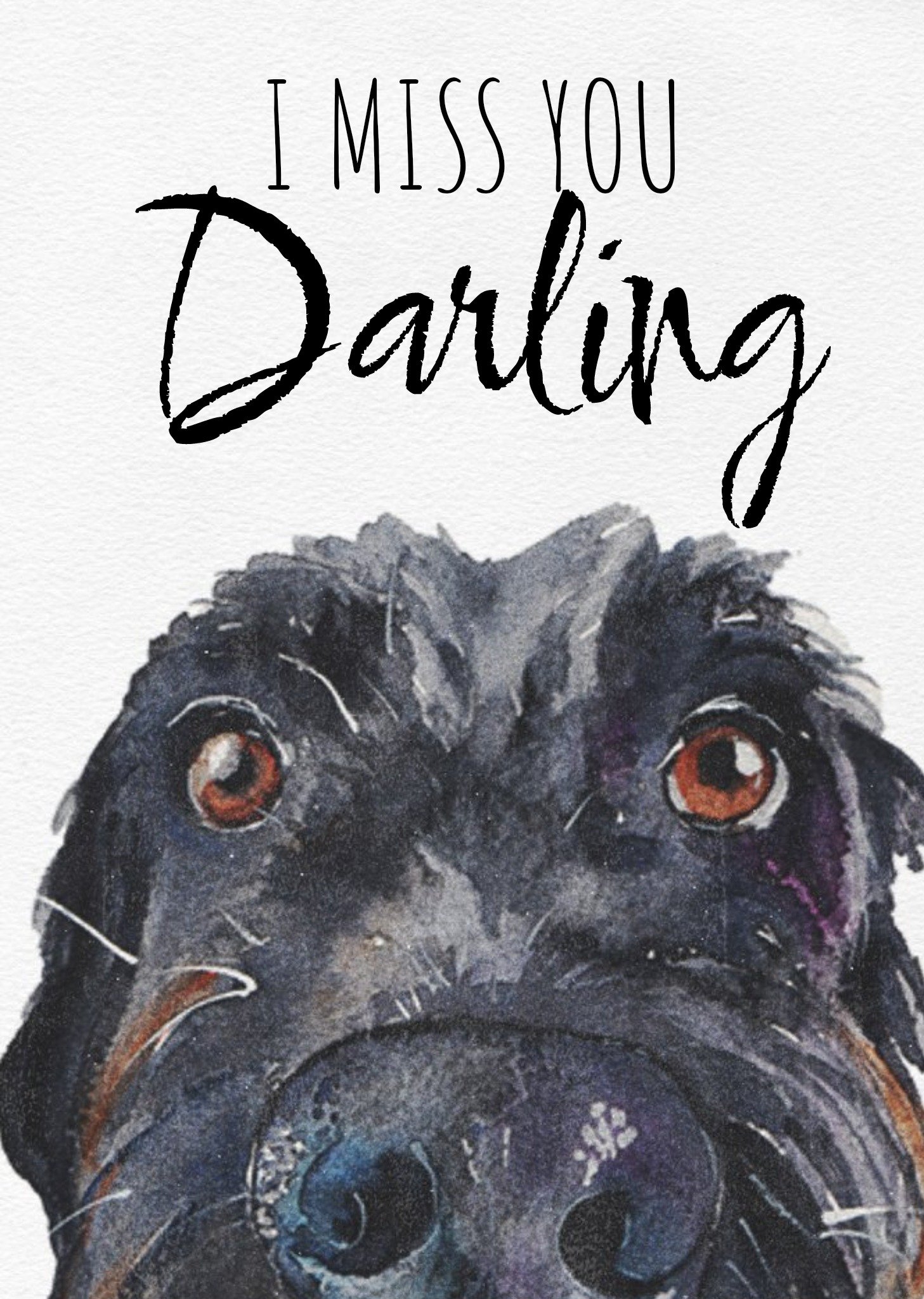 Moonpig Black Labradoodle Dog Watercolour Illustration I Miss You Card, Large