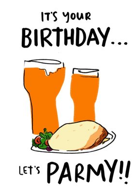 Illustration Of Chicken Parmigiana And Two Pints Of Beer Birthday Card