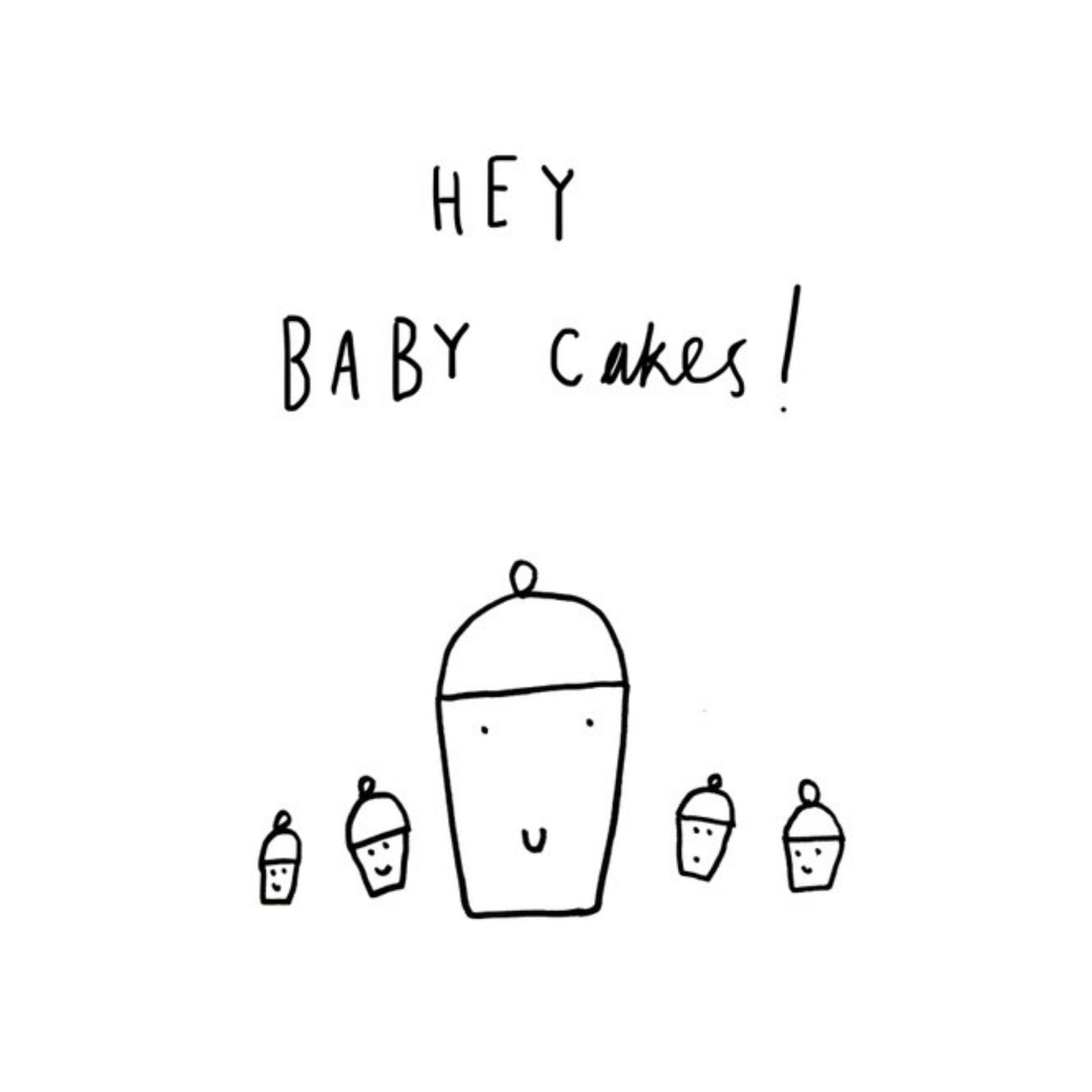 Cartoon Hey Baby Cakes Card, Square