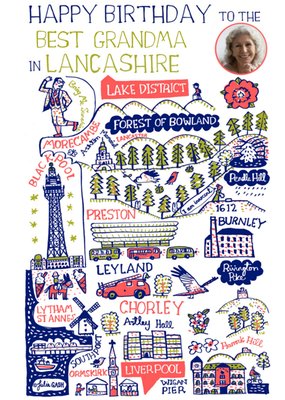 Vibrant Collage Illustration Of Lancashire Photo Upload Birthday Card