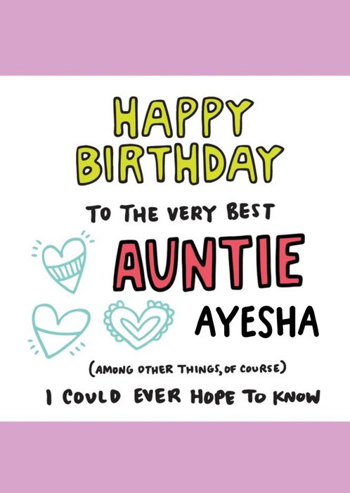 Very Best Auntie Birthday Card - Best Ever Auntie
