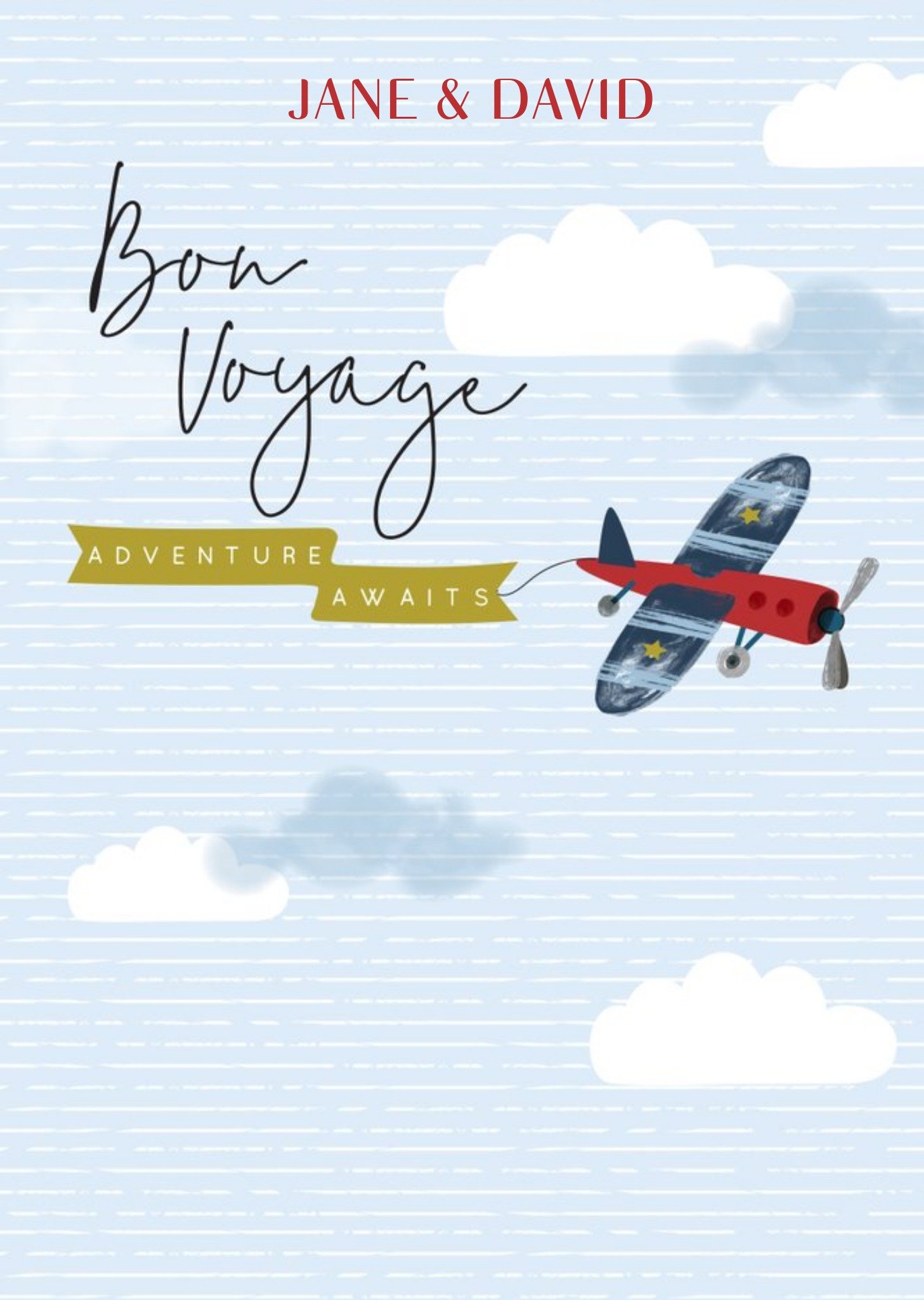 Illustrated Plane Personalised Bon Voyage Card Ecard