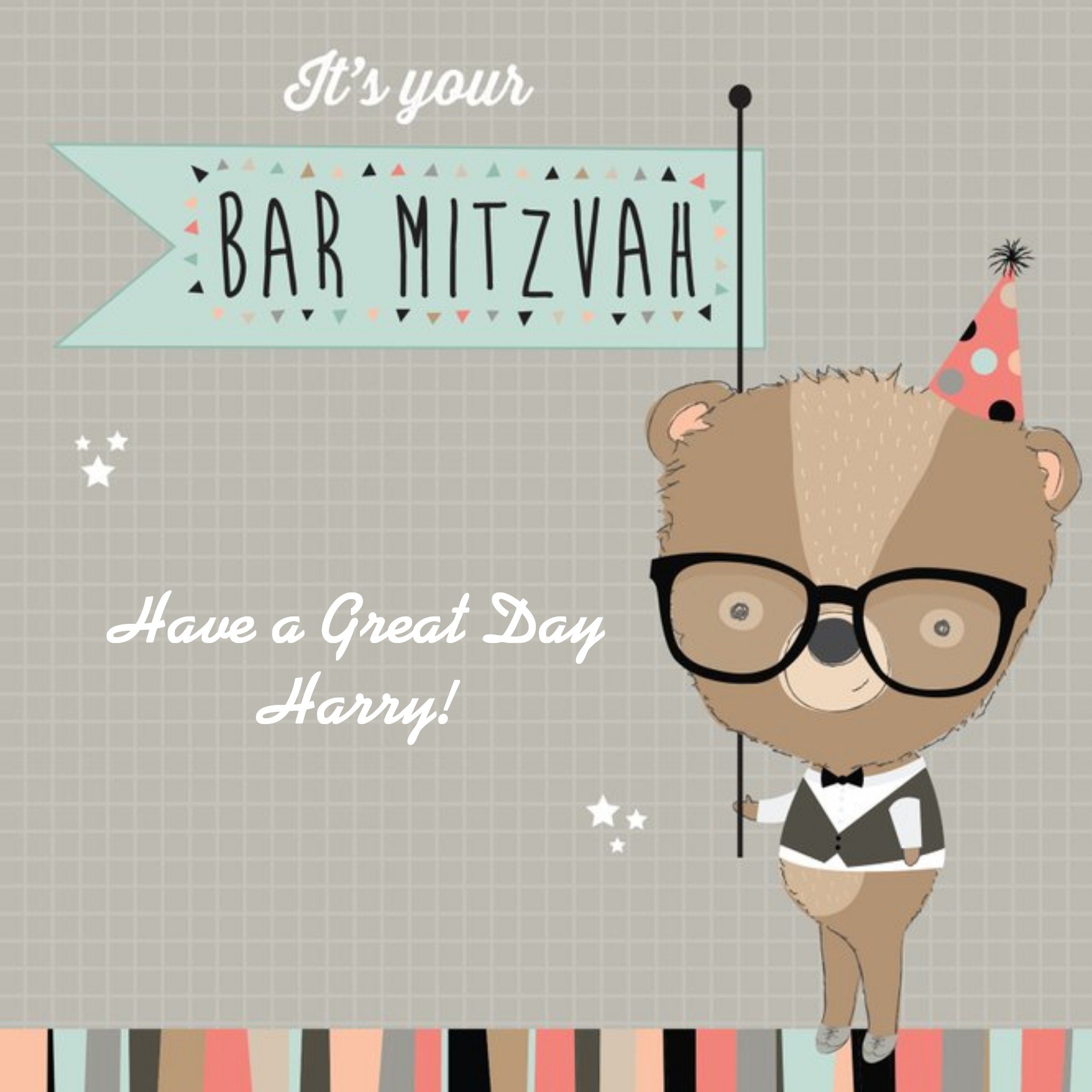 Happy Bar Mitzvah Card, Square