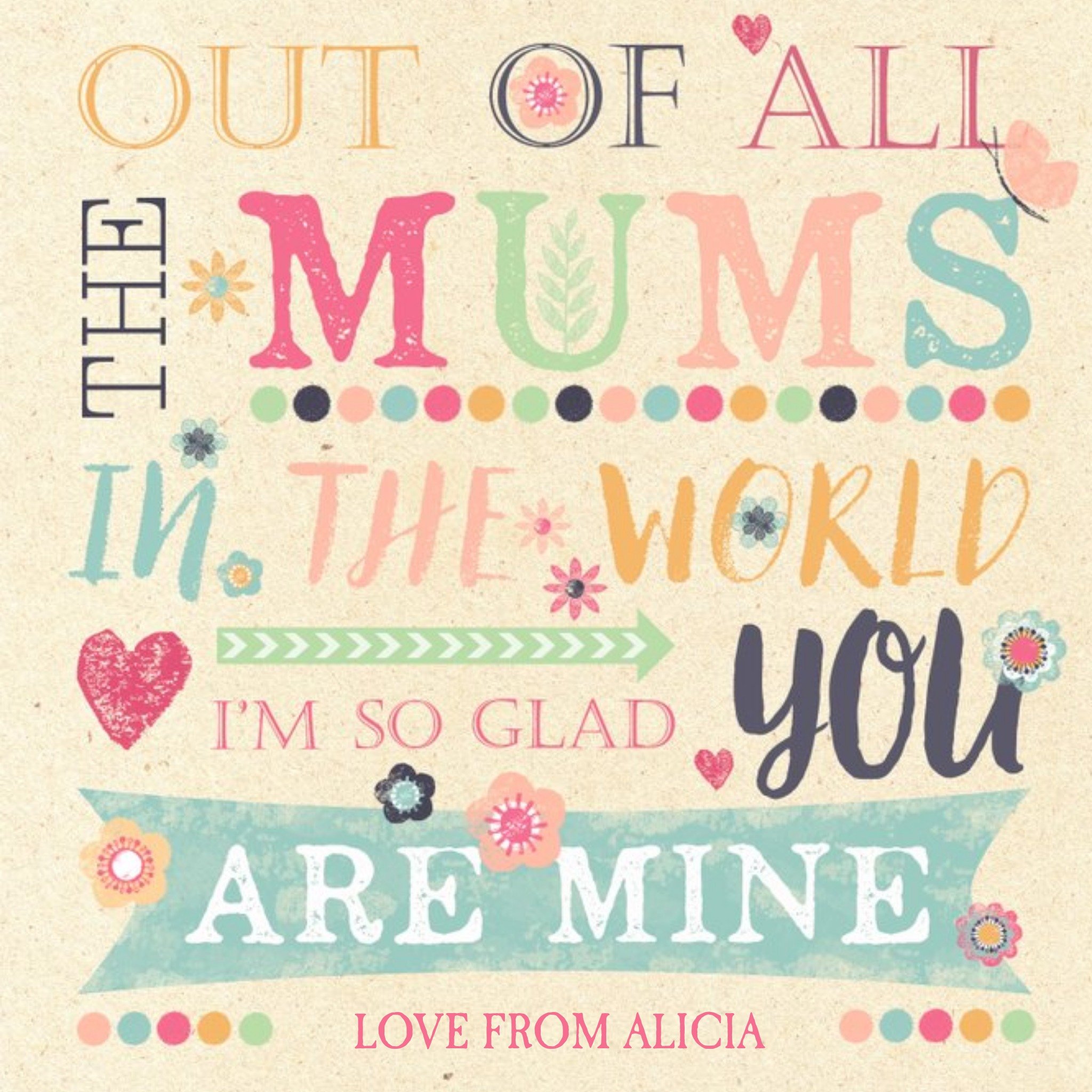 Moonpig I'm So Glad You're My Mum Personalised Mother's Day Card, Square