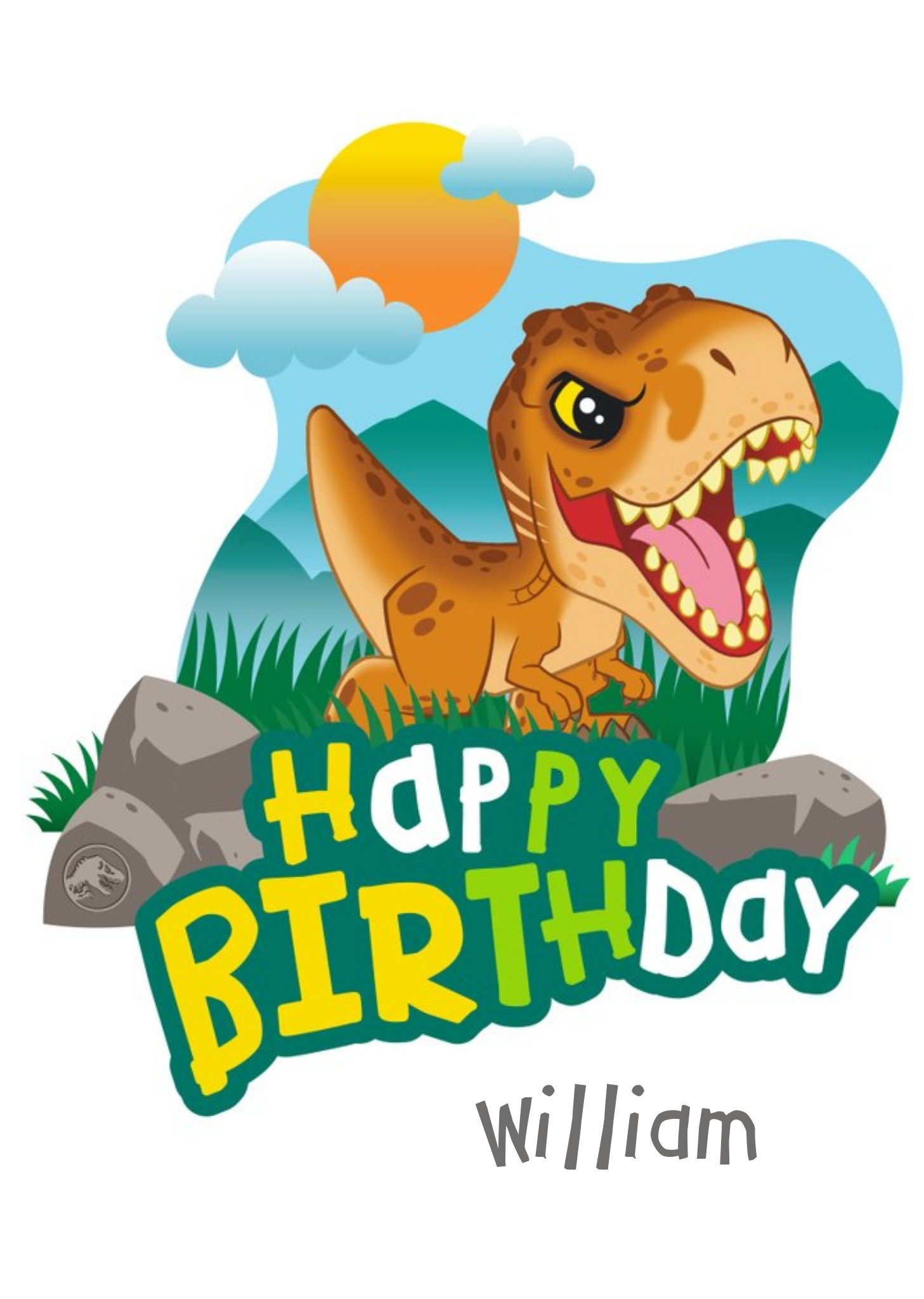 Jurassic Park Cartoon T-Rex Birthday Card, Large