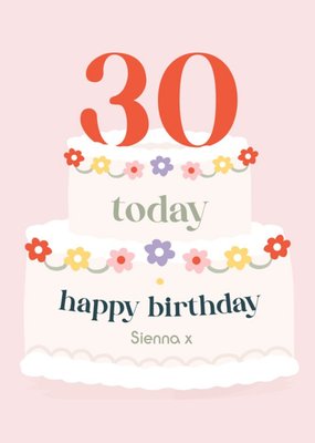 Simple Illustration Of A 30th Birthday Cake 30 Today Happy Birthday Card