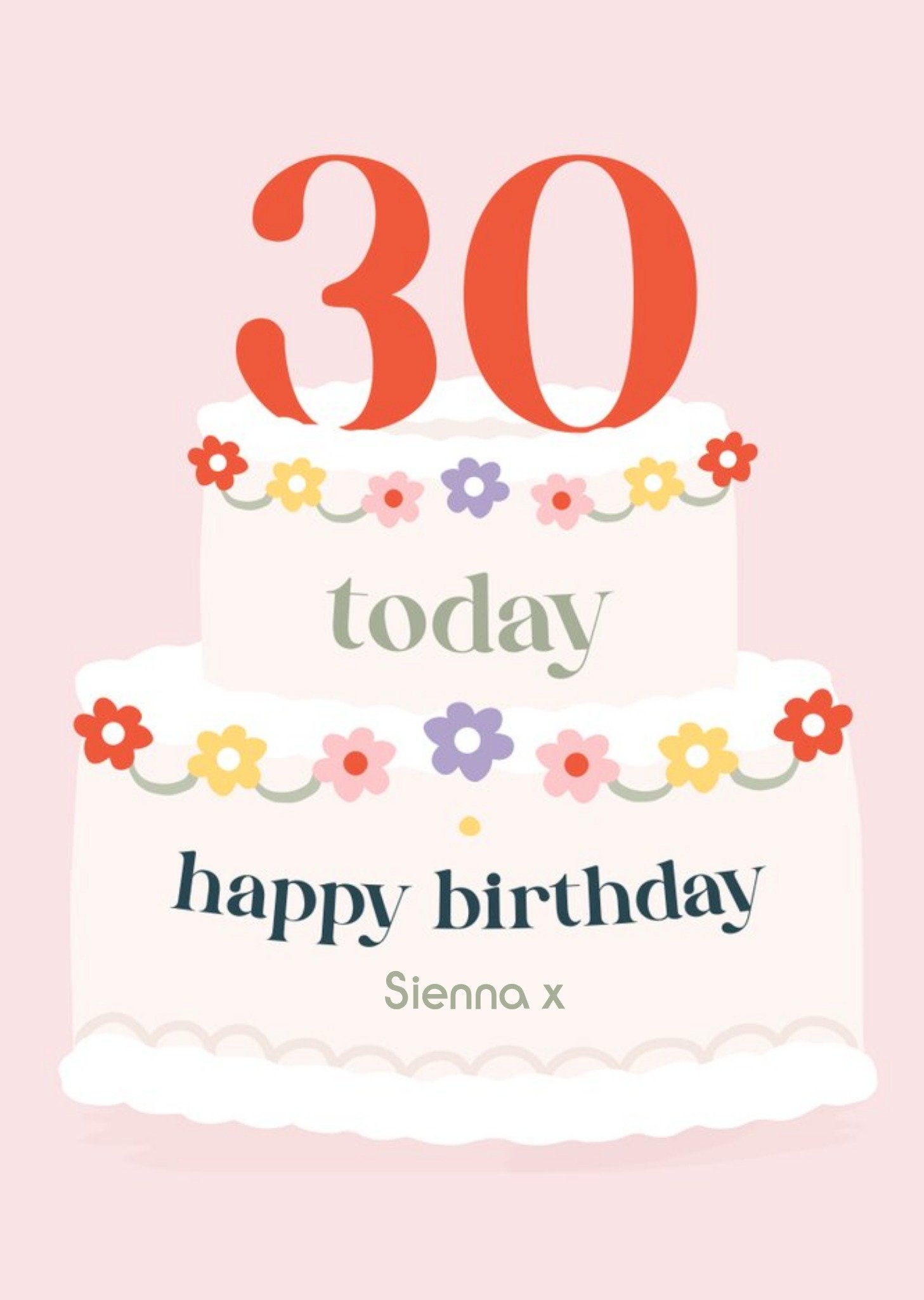 Moonpig Simple Illustration Of A 30th Birthday Cake 30 Today Happy Birthday Card, Large