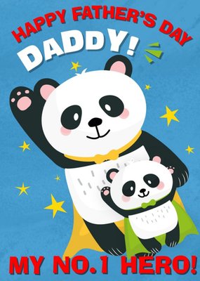 Cute Illustration Pandas Happy Fathers Day Daddy My No1 Hero