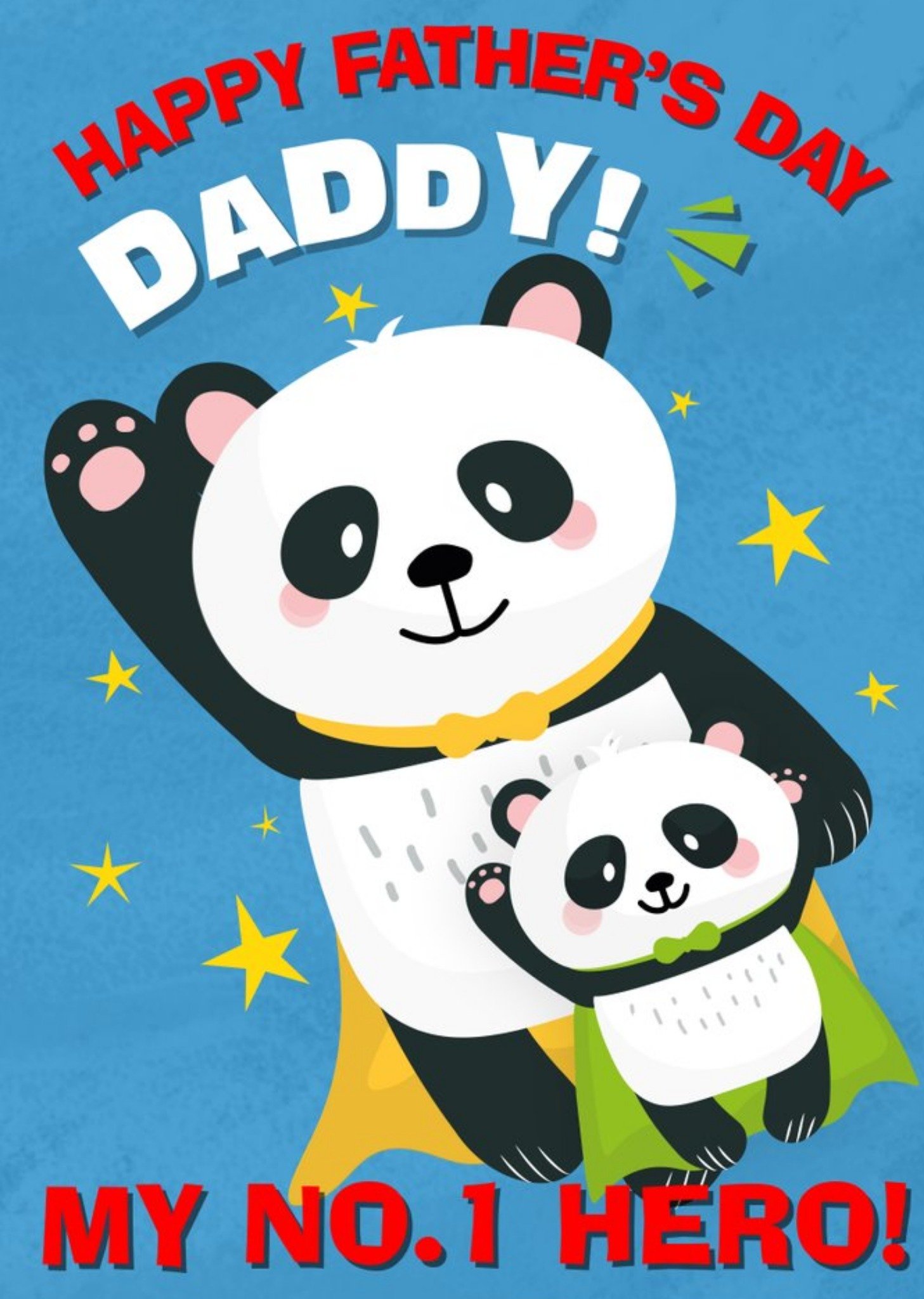 Moonpig Cute Illustration Pandas Happy Fathers Day Daddy My No1 Hero, Large Card