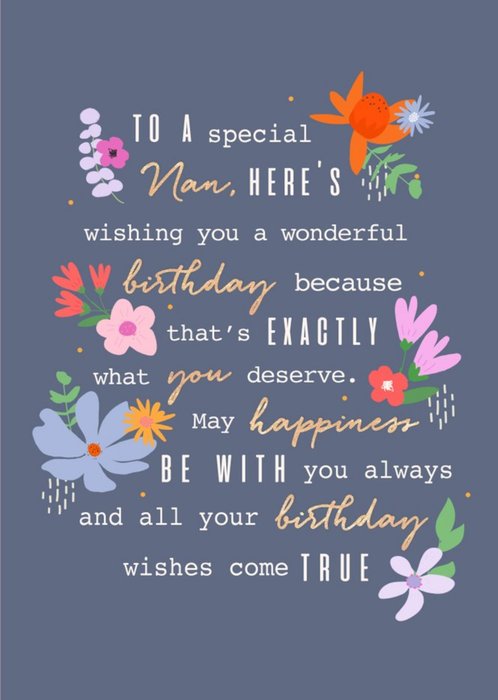 To A Special NanThoughtful Words Modern Floral Design Birthday Card ...