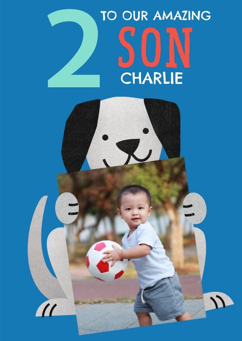 Cute Simple Illustration Of A Dog To Our Wonderful Son 2nd Birthday Photo Upload Card