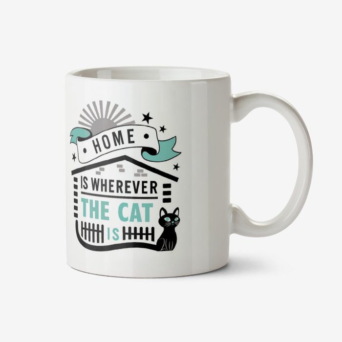 Typographic Cute Home Is Wherever The Cat Is Personalised Mug