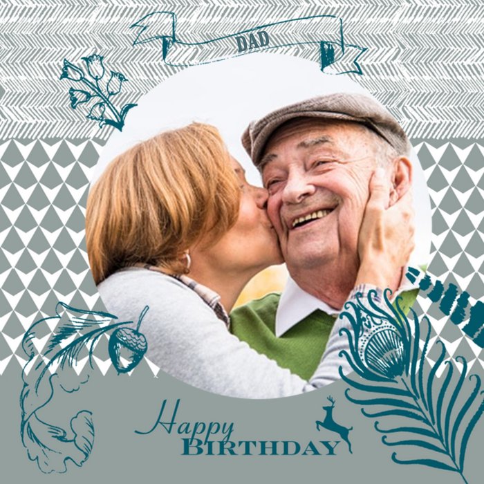 Grey And Turquoise Personalised Photo Upload Happy Birthday Card For Dad