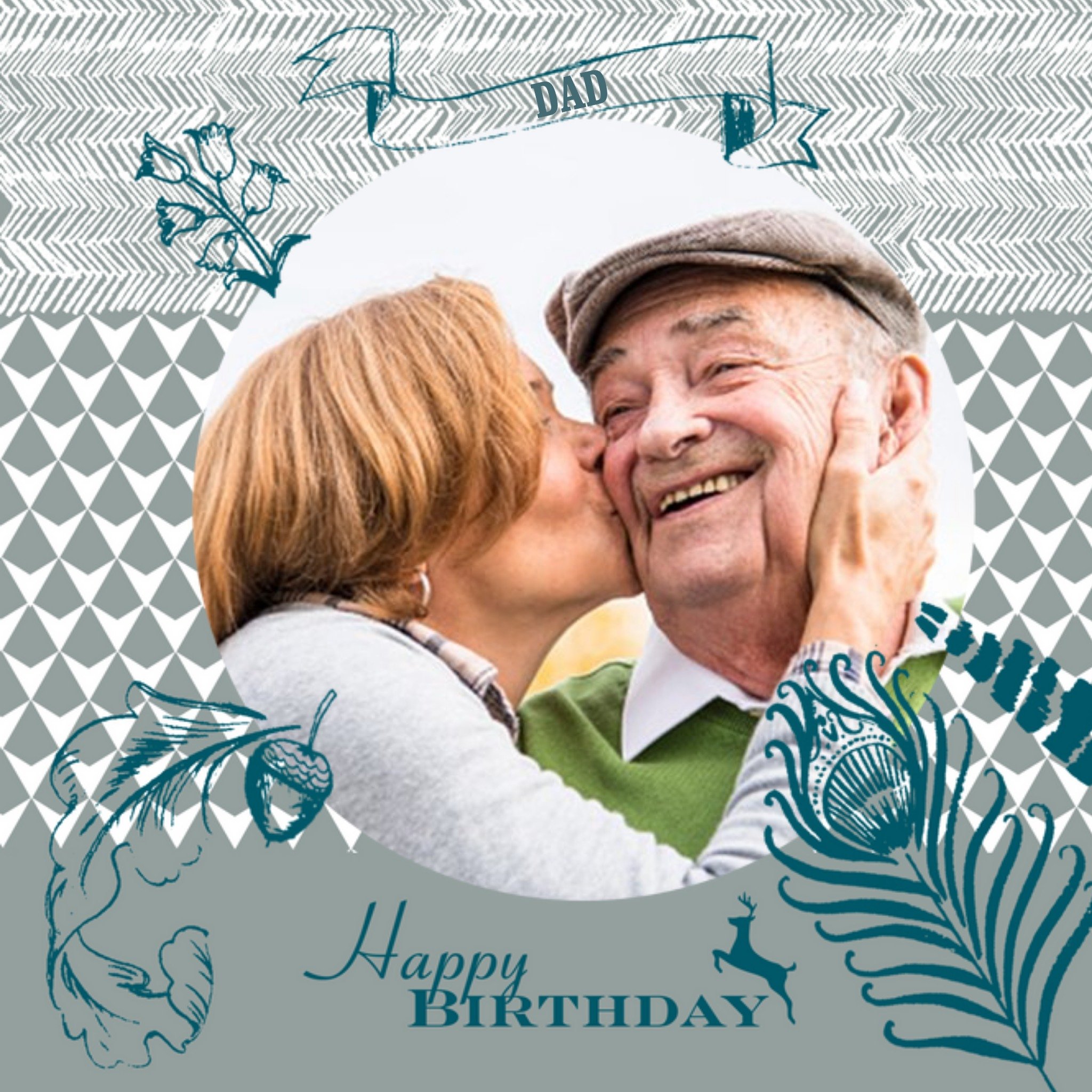 Moonpig Grey And Turquoise Personalised Photo Upload Happy Birthday Card For Dad, Square