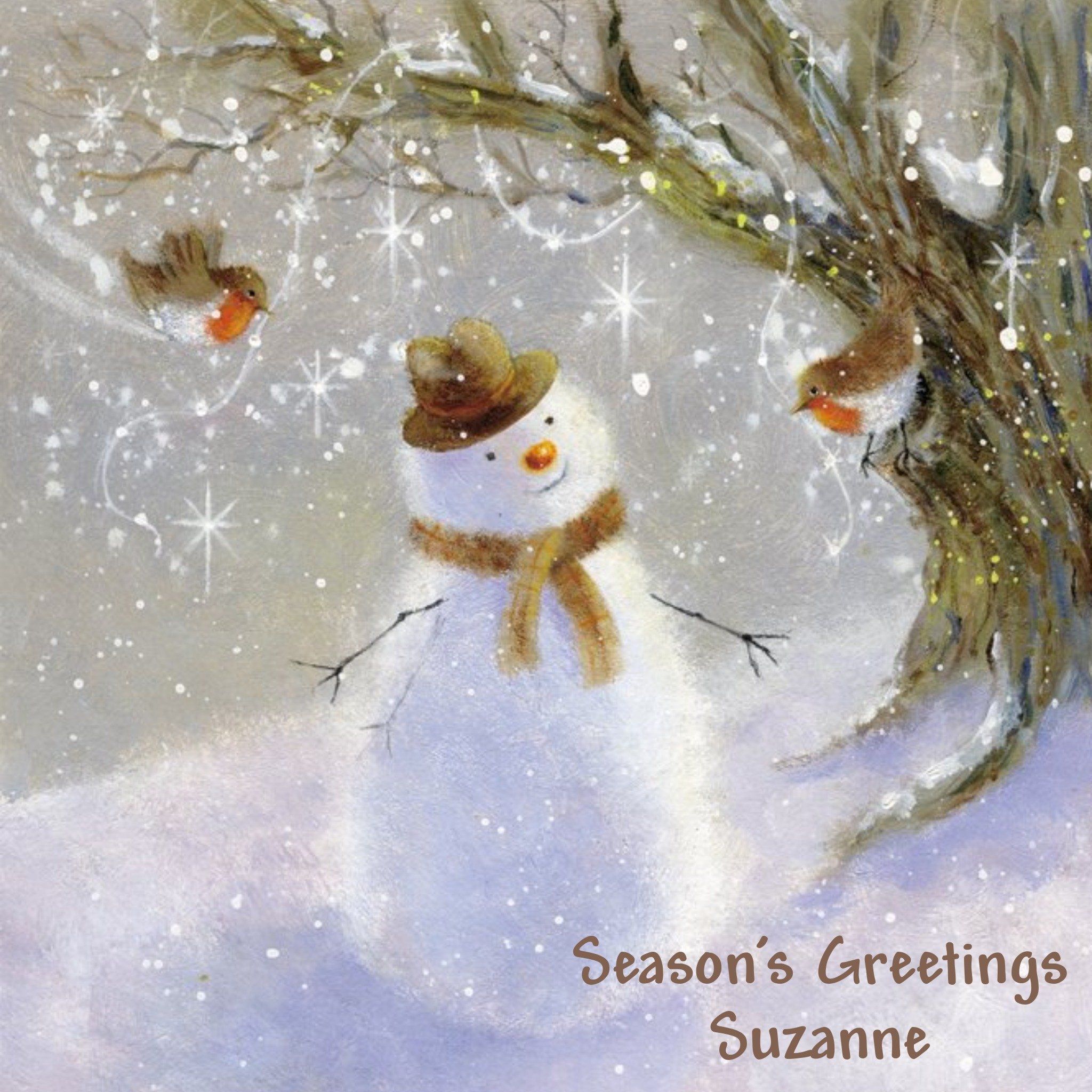 Other Snowman And Robin Personalised Christmas Card, Square