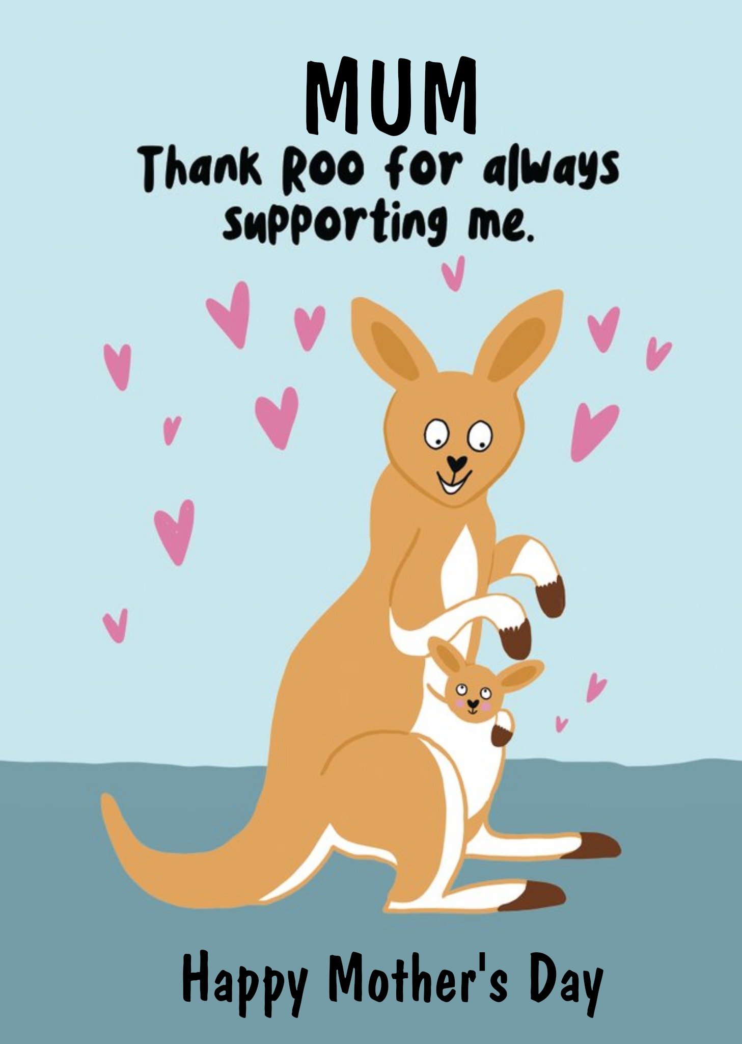 Illustrated Cute Thank Roo For Always Supporting Me Kangaroo Mother's Day Card Ecard