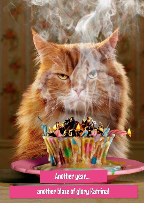 Birthday Card - Cat - Birthday Cake - Blaze Of Glory