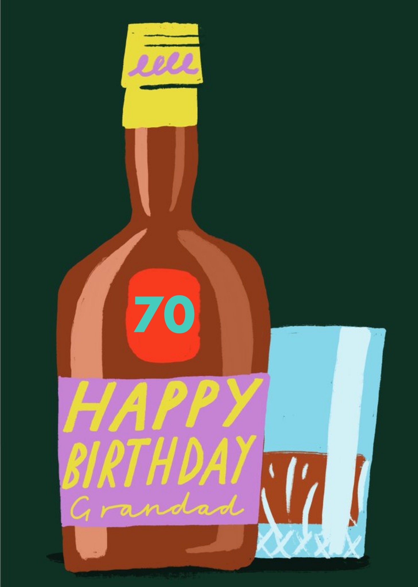 Moonpig Illustration Bottle Of Booze Happy Birthday Grandad Personalised Age Card, Large