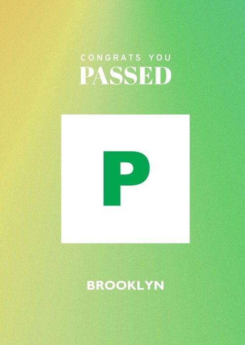 Illustration Of A P Plate On A Green Gradient Background Driving Test Congratulations Card