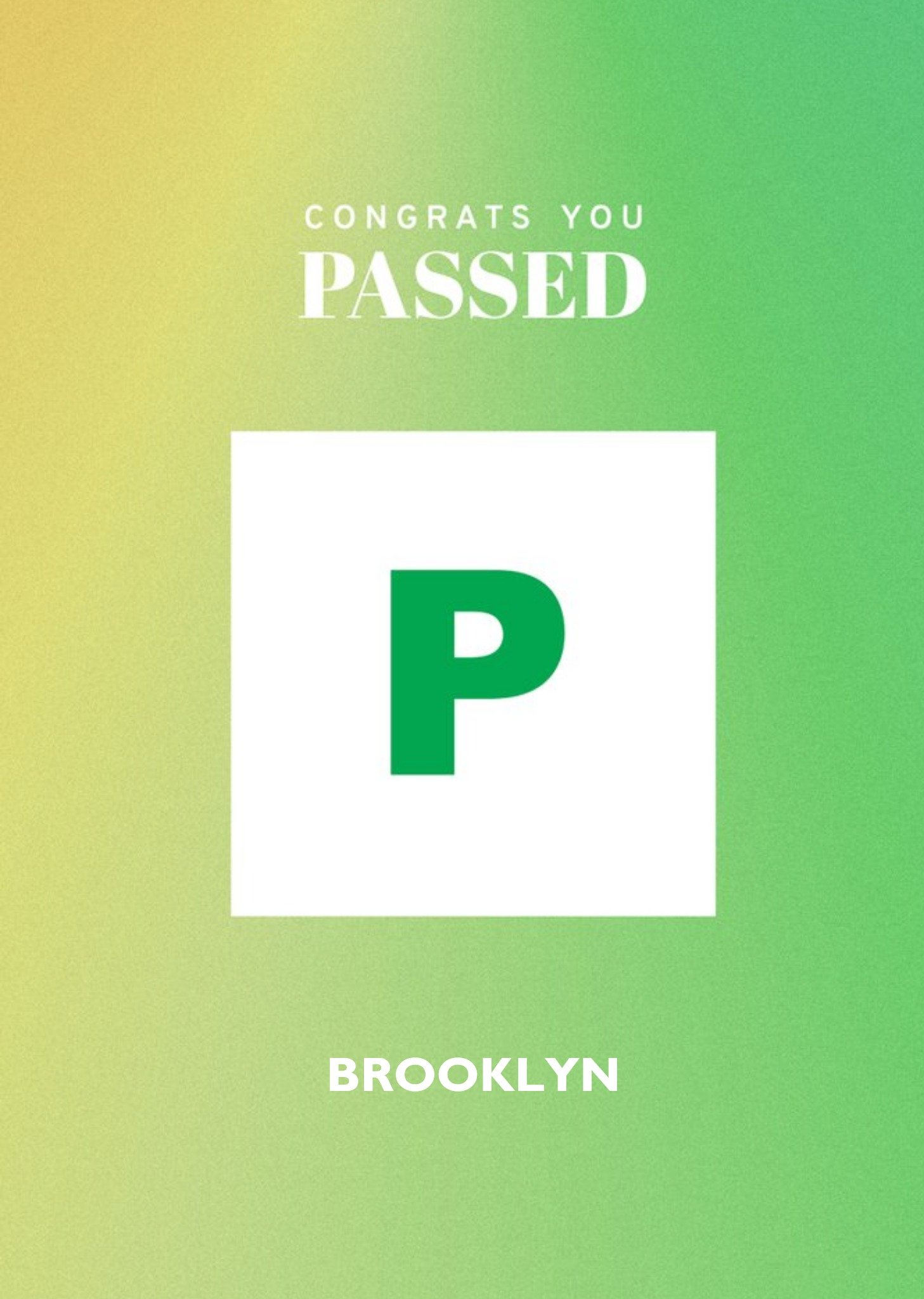 Moonpig Illustration Of A P Plate On A Green Gradient Background Driving Test Congratulations Card, 