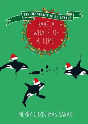 Animal Crackers Whales Drinking Have A Whale of A Time Christmas Card