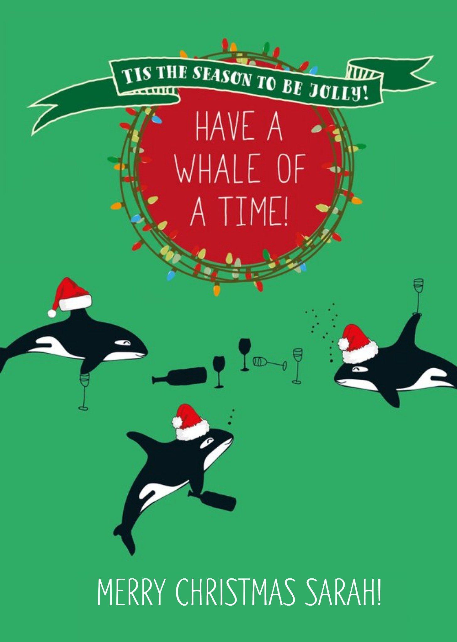 Moonpig Animal Crackers Whales Drinking Have A Whale Of A Time Christmas Card Ecard