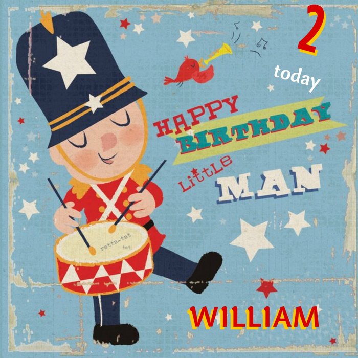 Little Man Drummer Personalised Happy 2nd Birthday Card