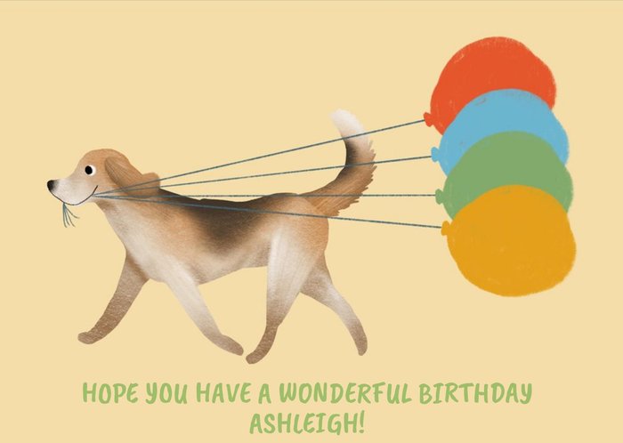 Birthday Card - Wonderful Birthday - Birthday Balloons - Dogs