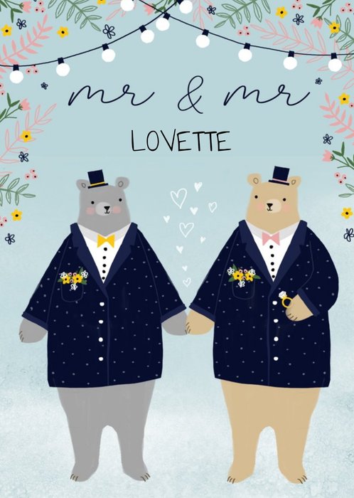 Illustrated Bears Mr And Mr Gay Wedding Card