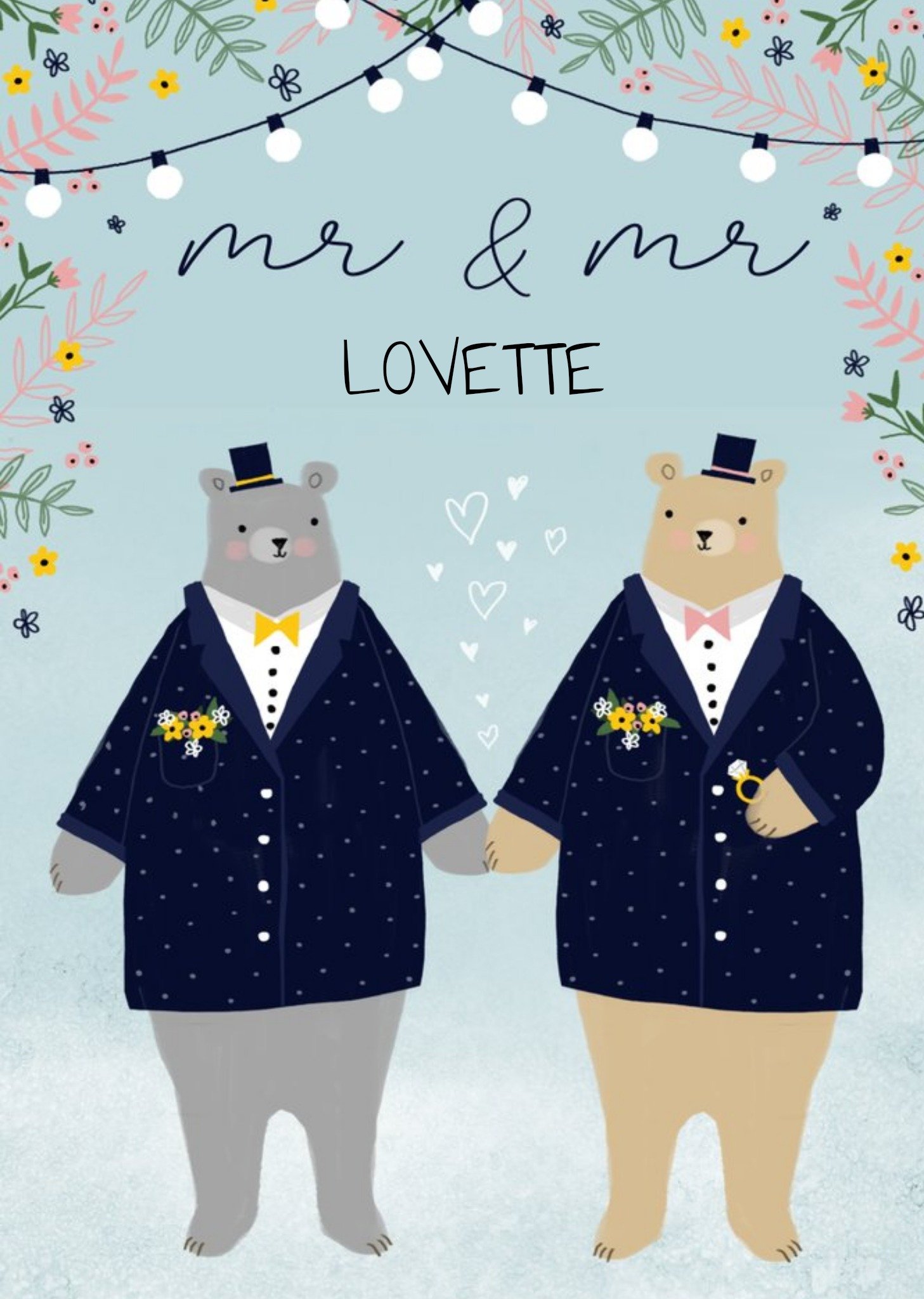 Illustrated Bears Mr And Mr Gay Wedding Card Ecard