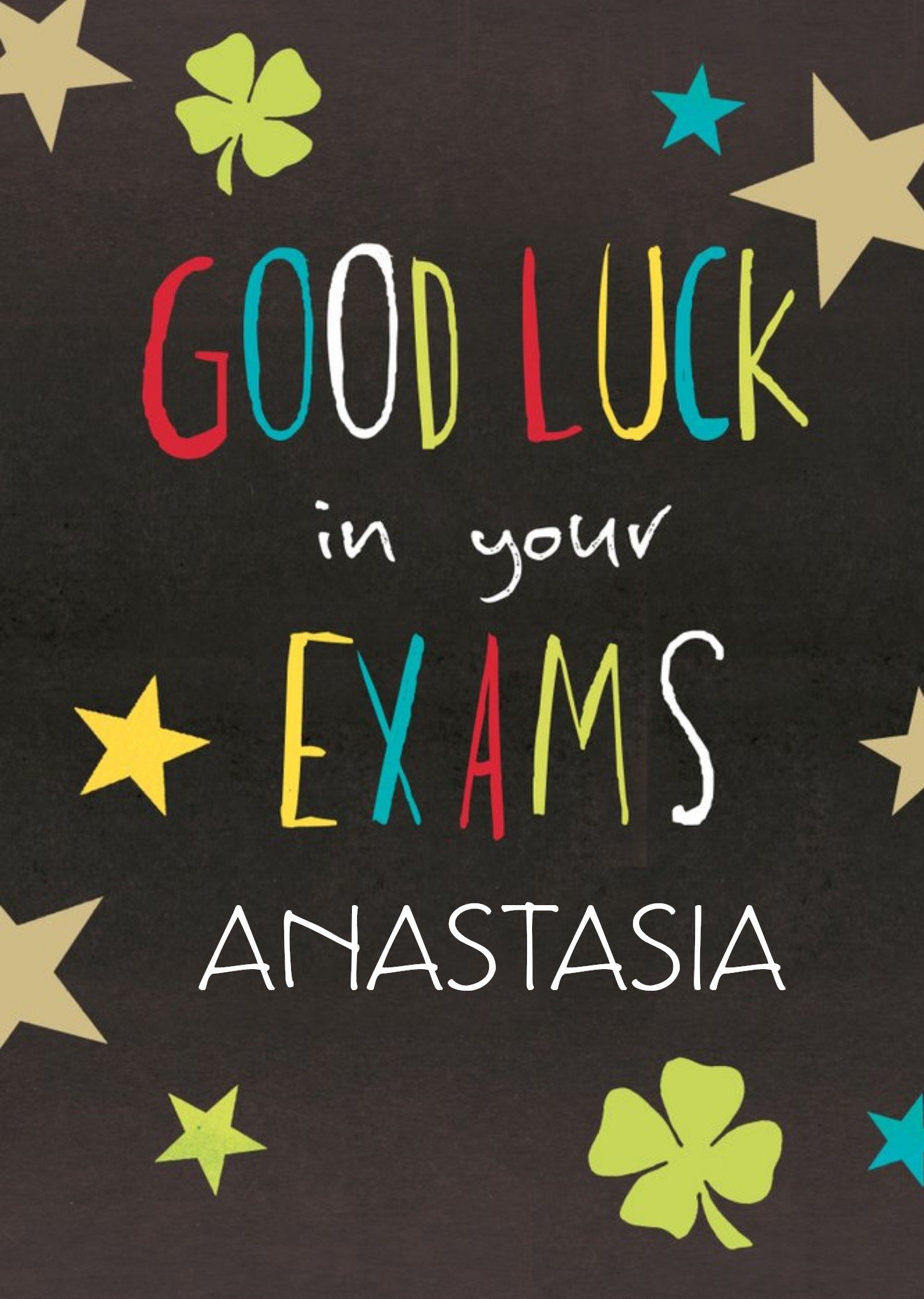 Moonpig Hotchpotch Colourful Typographic Customisable Exams Good Luck Card, Large