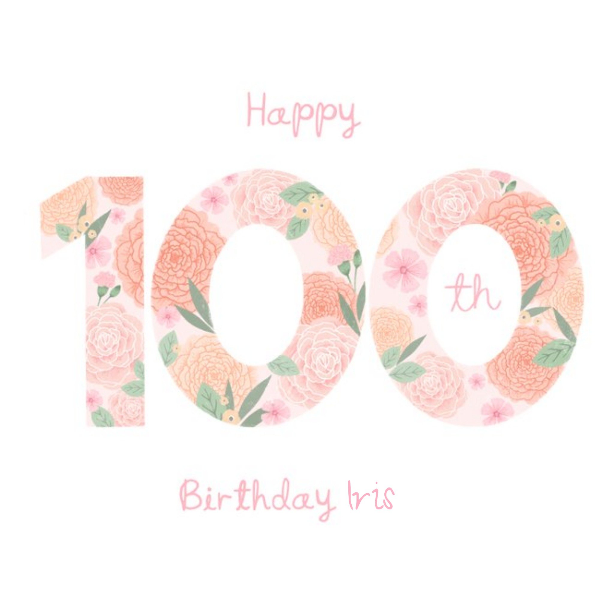Moonpig Floral Pattern Illustration One Hundredth Personalised Birthday Card, Square