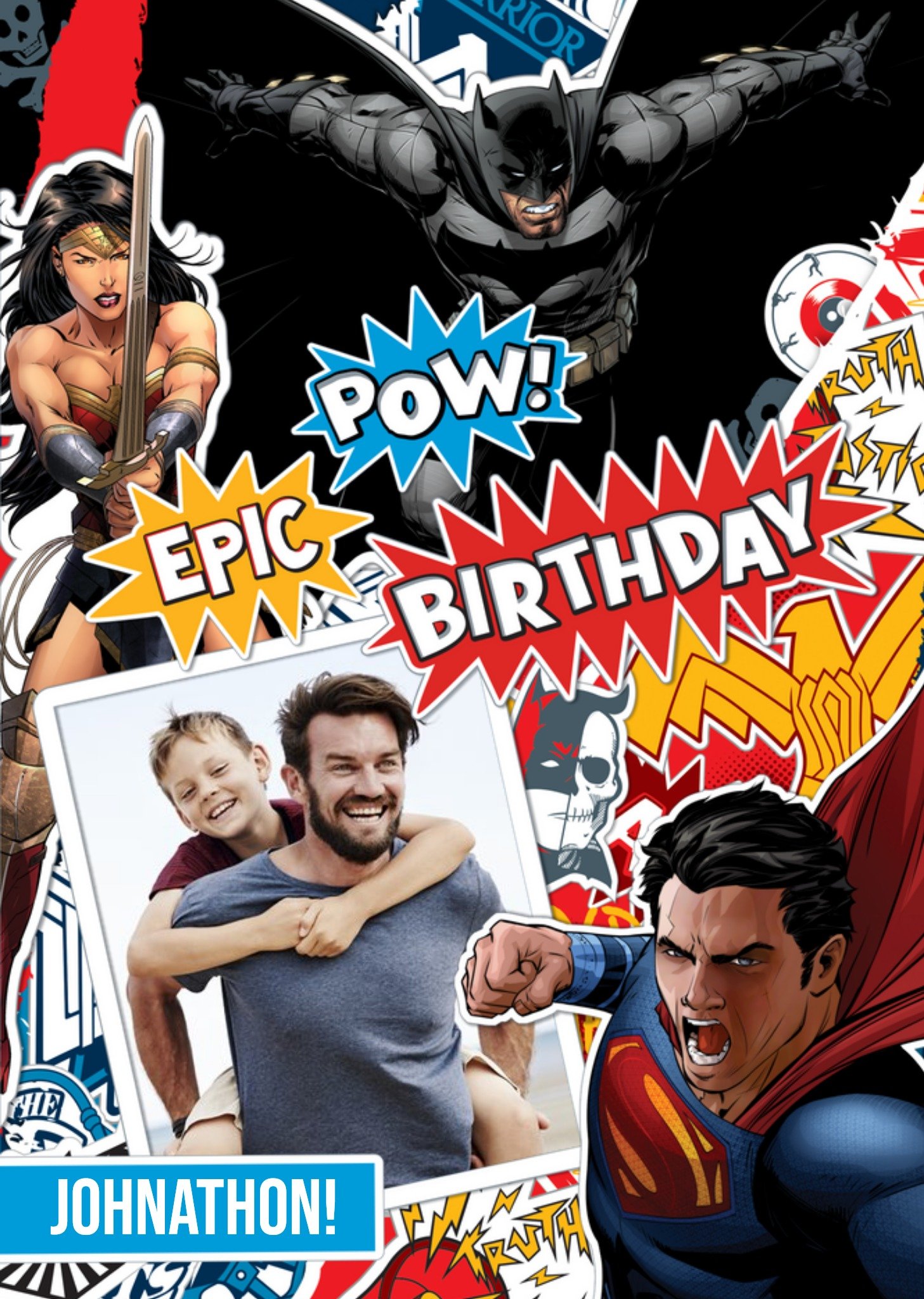 Batman Superman Have An Epic Birthday Photo Card, Large
