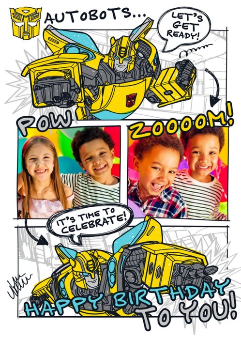 Transformer Autobots kids photo upload birthday card