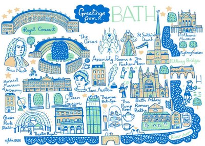 Illustrated Greetings From Bath Map Card