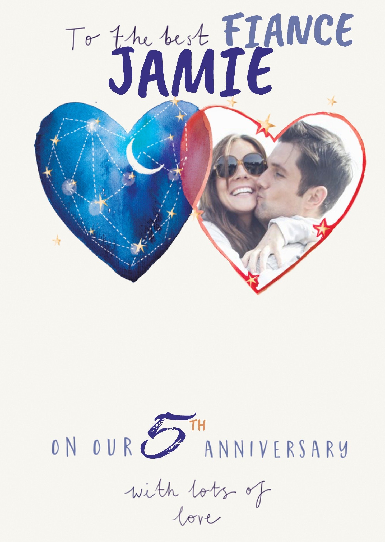 Ling Design Illustrated Moon And Stars Love Hearts Anniversary Editable Card Ecard