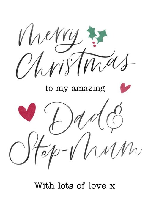 Modern Typographic Dad And Stepmum Christmas Card
