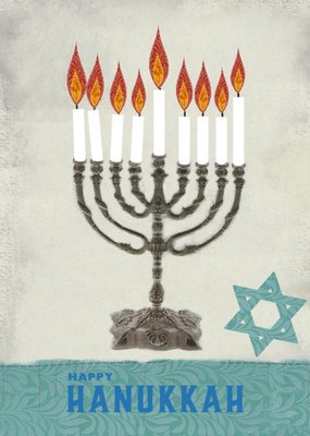 Candelabra And Star Of David Personalised Happy Hanukkah Card