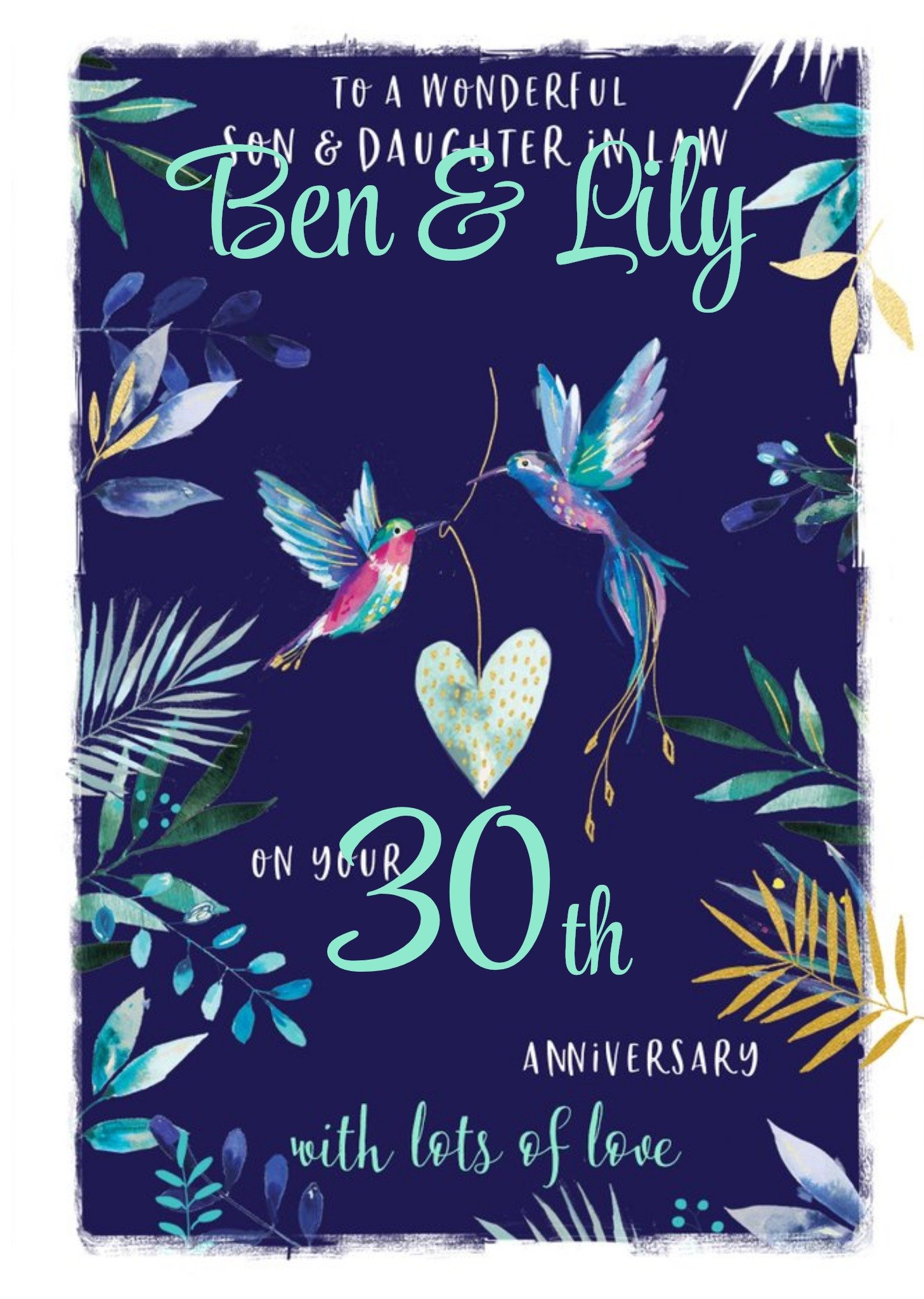 Ling Design Illustrated Hummingbirds And Flowers Lots Of Love 30th Anniversary Editable Card , Large