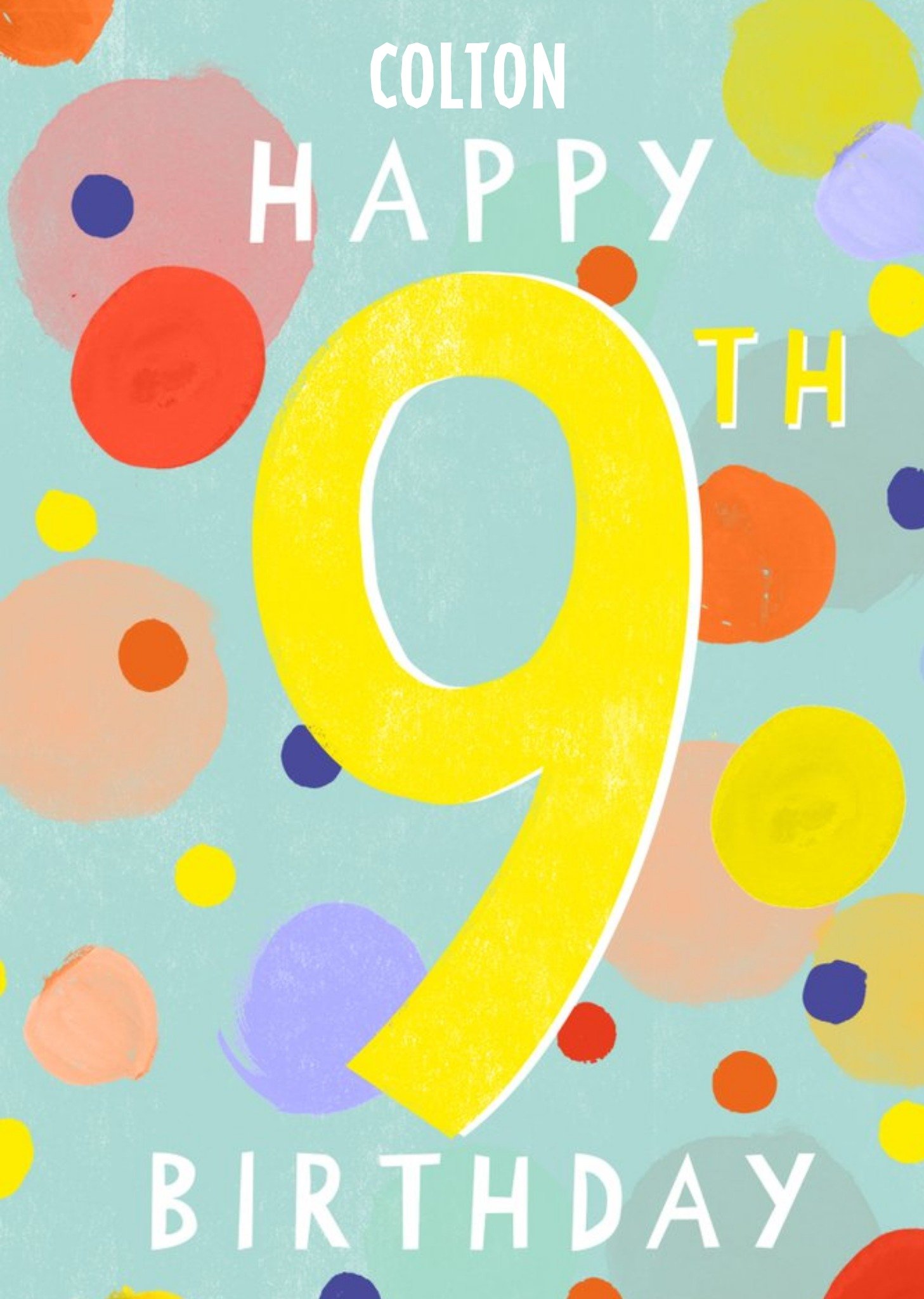 Moonpig Colourful Typographic 9th Birthday Card, Large